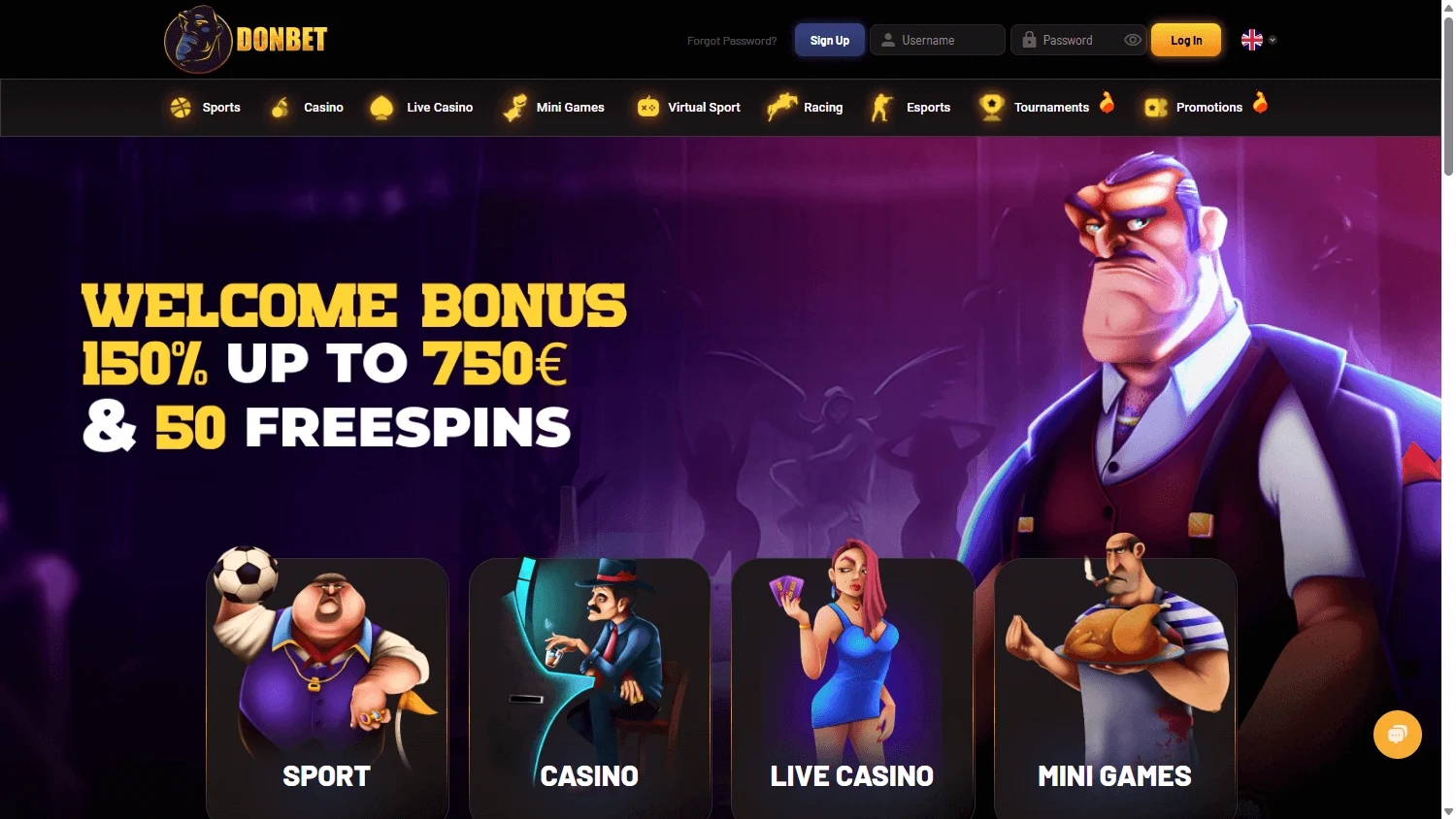 Donbet Casino desktop home page